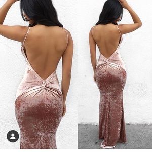 Classic Hollywood Floor Length Pink Velvet Dress